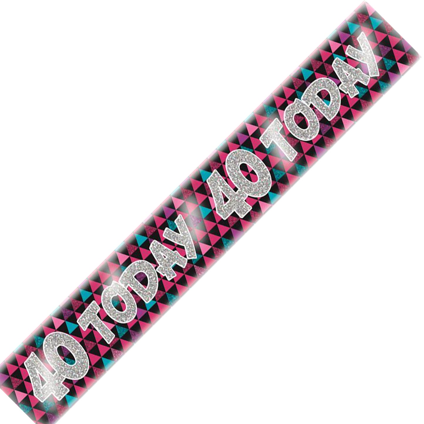 Age 40 Birthday Banner Pink, Purple, Black And Silver Holographic Recyclable 40th Birthday Party Banner