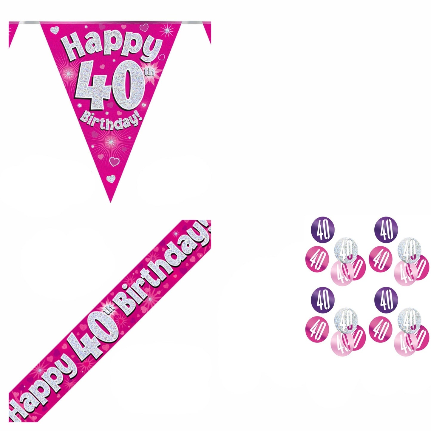 Pink Hearts Bundle A Banner, Bunting, Confetti Ages 1 to 90