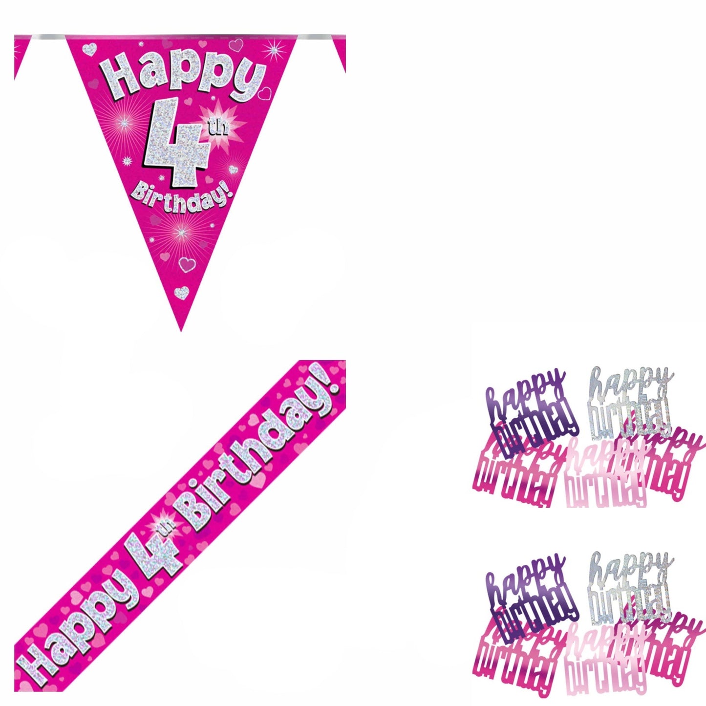 Pink Hearts Bundle A Banner, Bunting, Confetti Ages 1 to 90