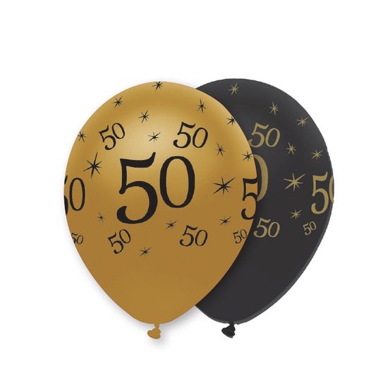 Black and Gold 50 Latex Balloons Pearlescent All Round Print