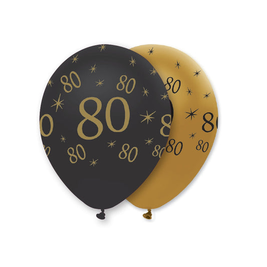 Black and Gold 80 Latex Balloons Pearlescent All Round Print Bulk