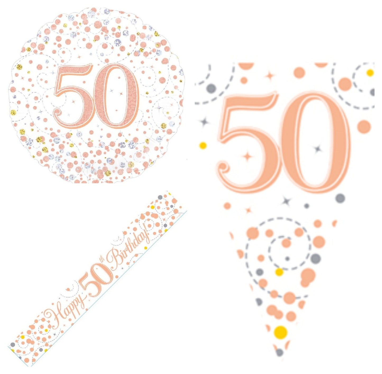 Rose Gold Bundle D Banner, Bunting, Foil Balloon Ages 16 to 90