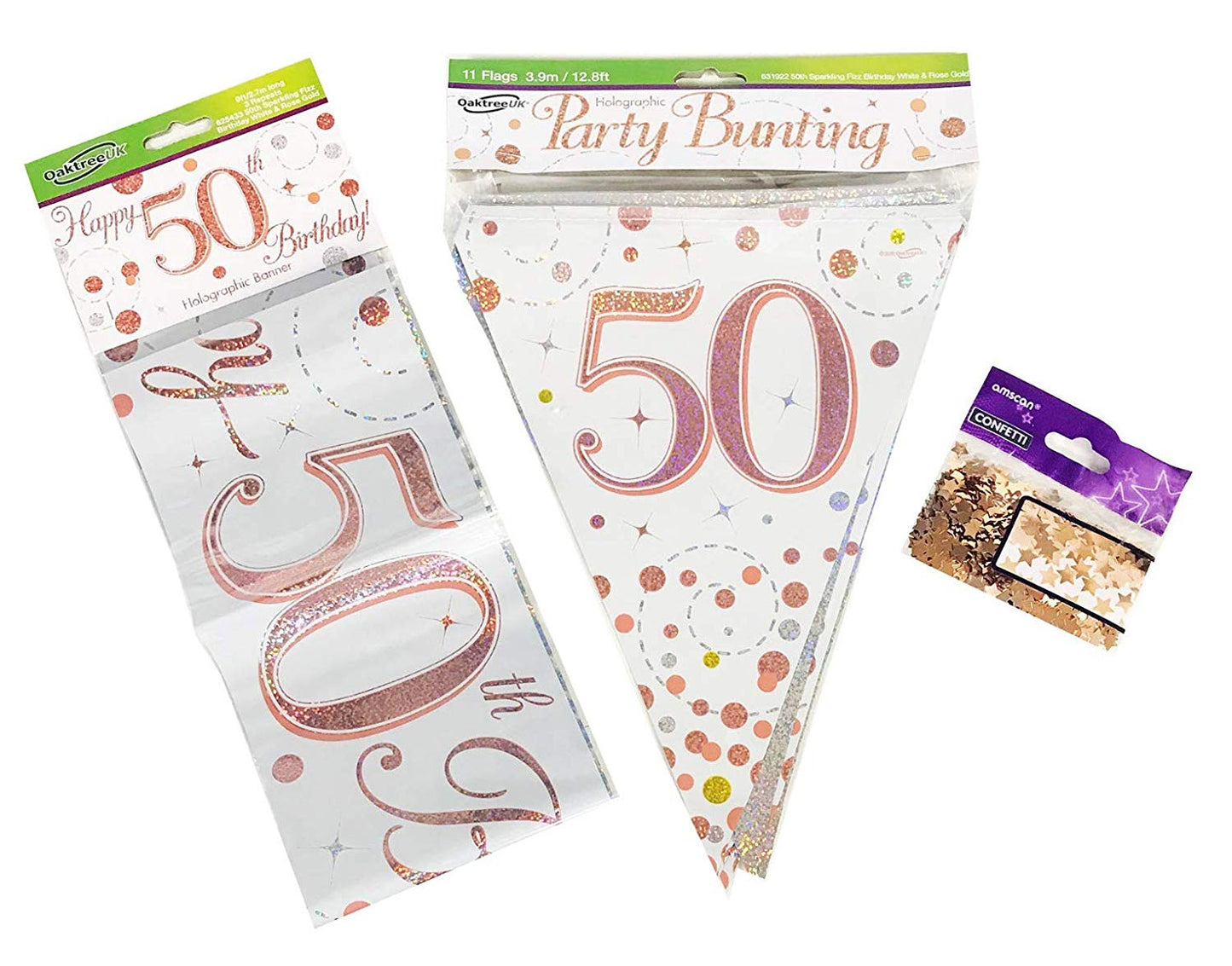 Rose Gold Bundle A Banner, Bunting, Confetti Ages 16 to 90