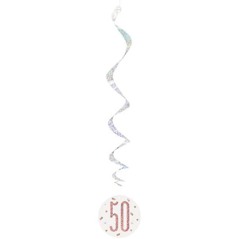 Rose Gold & Silver Hanging Swirls 50th