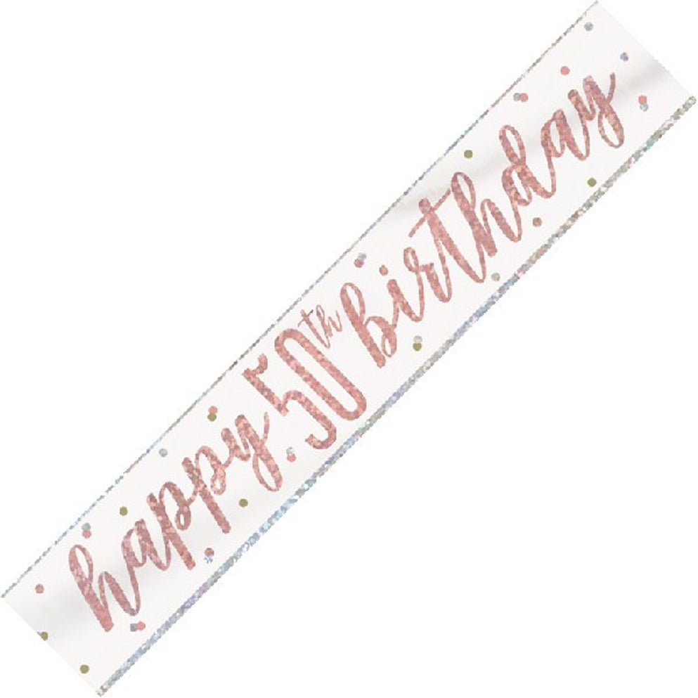 Rose Gold & Silver Foil Banner Happy 50th Birthday