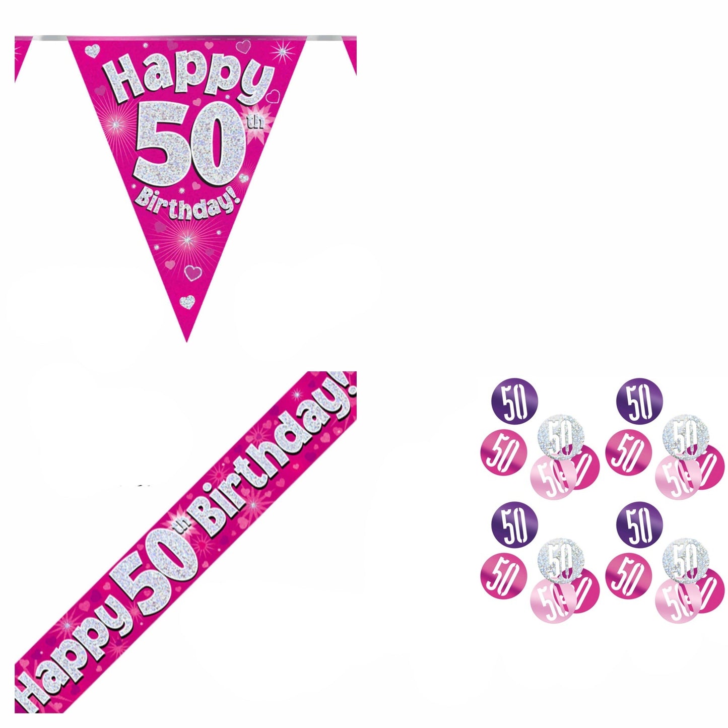 Pink Hearts Bundle A Banner, Bunting, Confetti Ages 1 to 90