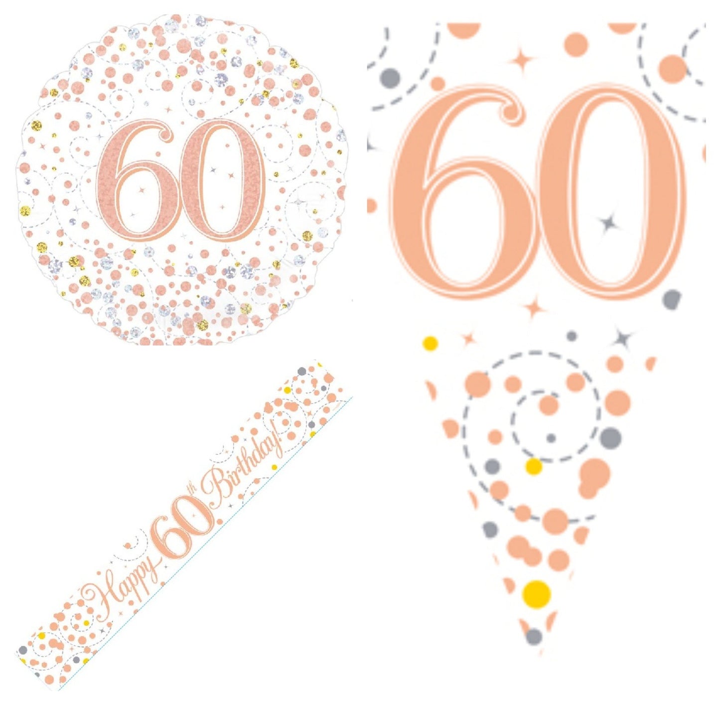 Rose Gold Bundle D Banner, Bunting, Foil Balloon Ages 16 to 90