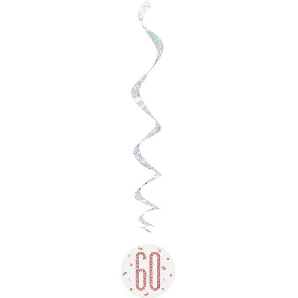 Rose Gold & Silver Hanging Swirls 60th