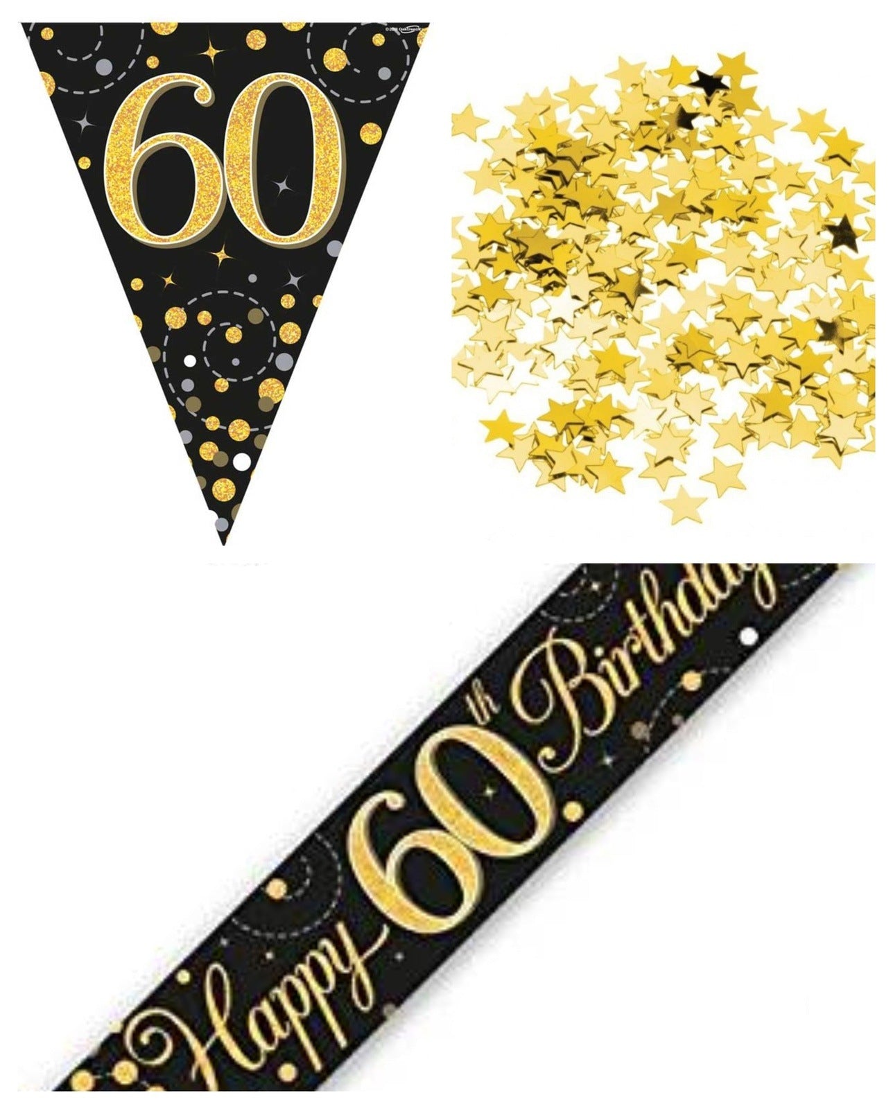 Black And Gold Bundle A Banner, Bunting, Confetti Ages 16 to 90
