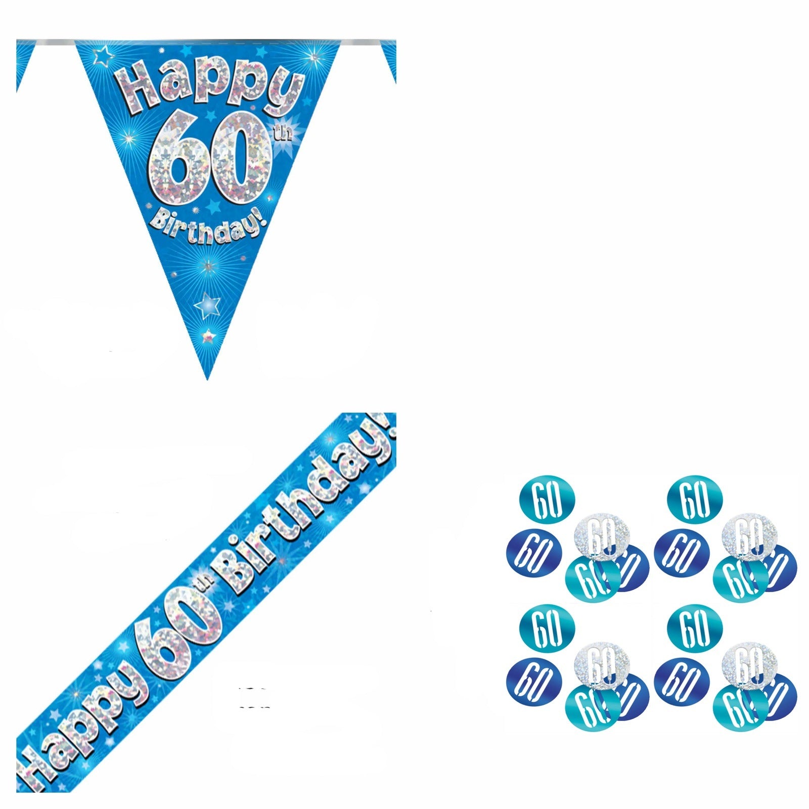 Blue Stars Bundle A Banner, Bunting, Confetti Ages 1 to 90