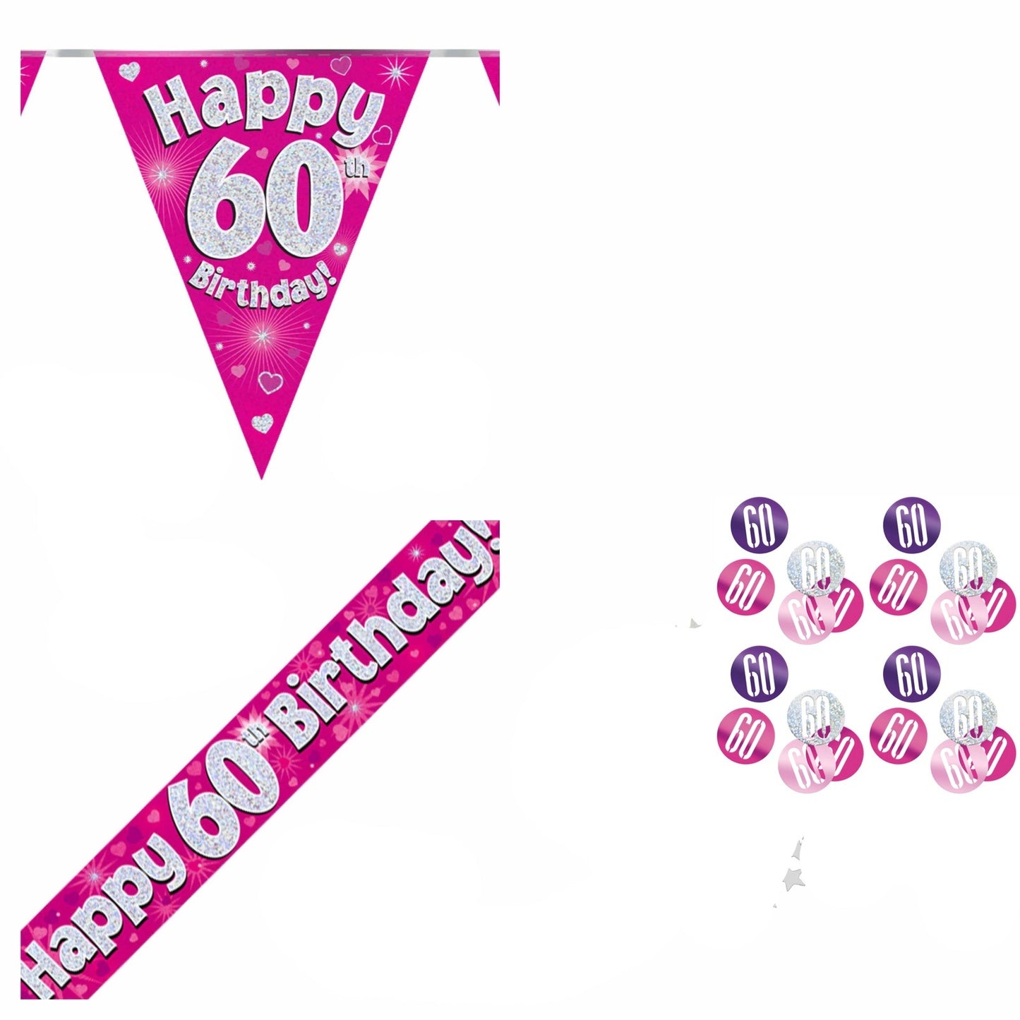 Pink Hearts Bundle A Banner, Bunting, Confetti Ages 1 to 90