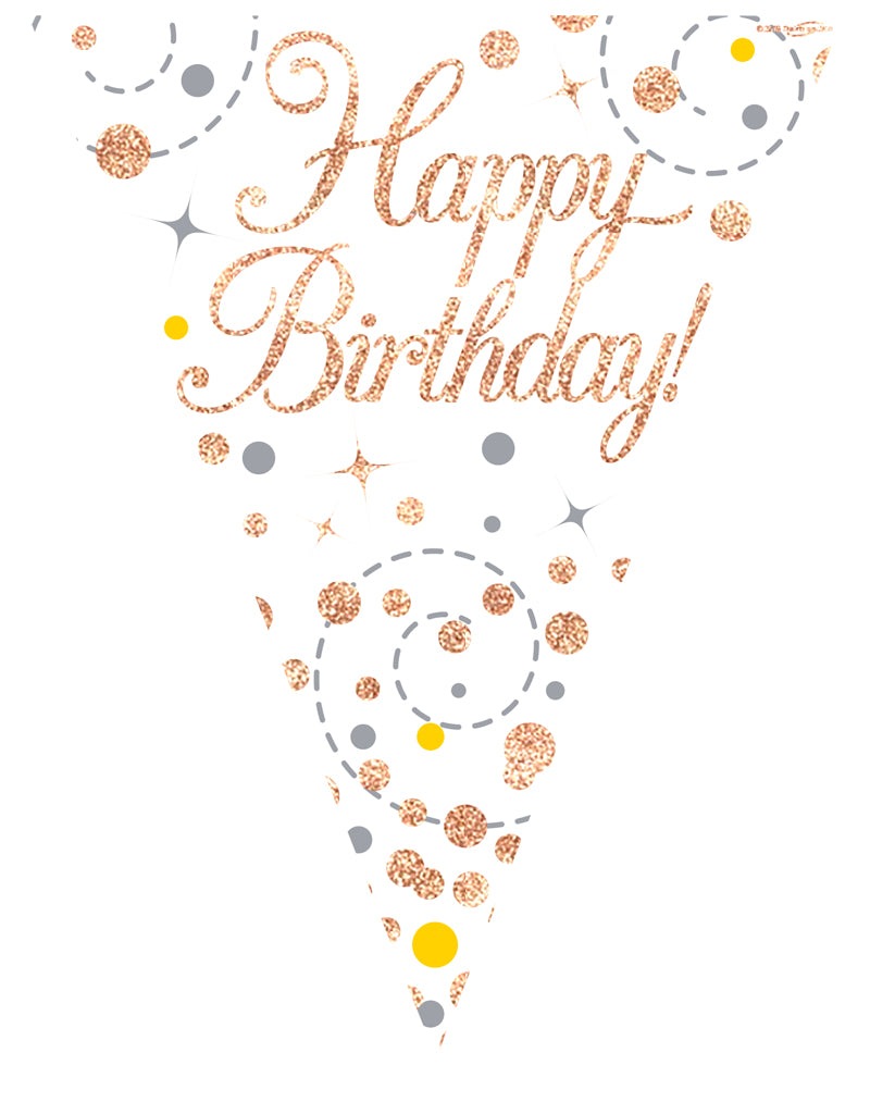 Party Bunting Happy Birthday White & Rose Gold