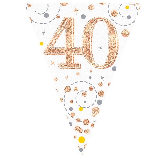 Party Bunting 40th White & Rose Gold