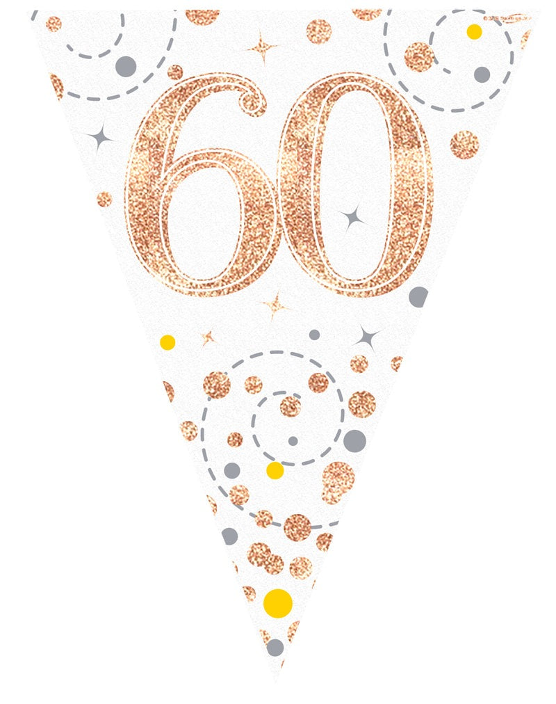 Party Bunting 60th White & Rose Gold