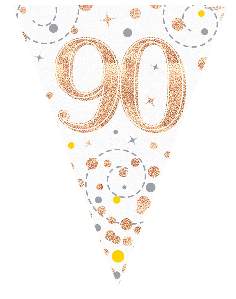 Party Bunting 90th White & Rose Gold