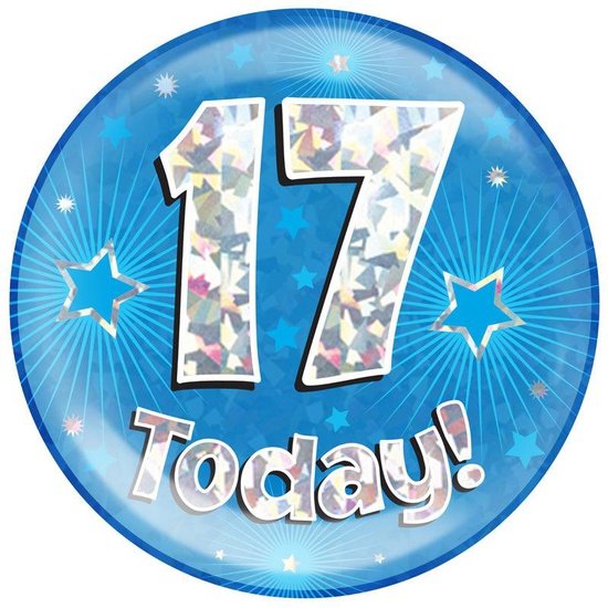 6" Jumbo Badge 17 Today Blue Holographic Cracked Ice