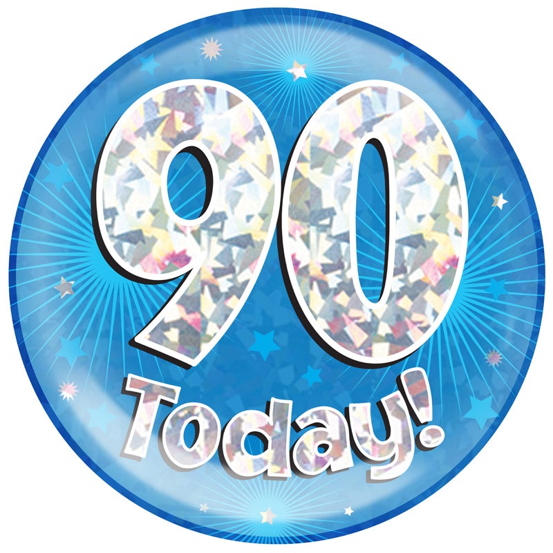6" Jumbo Badge 90 Today Blue Holographic Cracked Ice