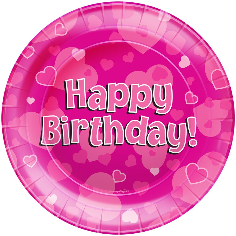 Happy Birthday Pink 9"/23cm Plates 8pcs