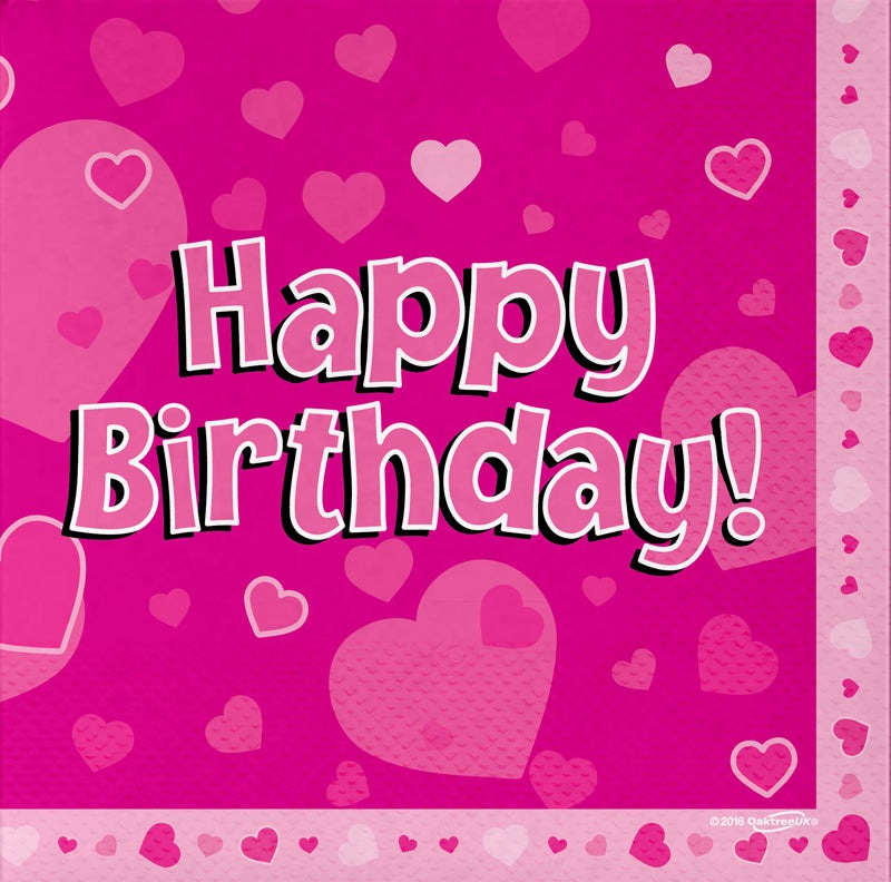 Happy Birthday Pink 33cm x 33cm 3-ply Napkins 16pcs