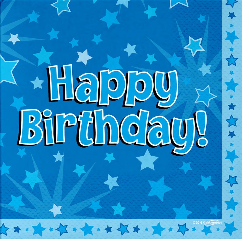 Happy Birthday Blue 33cm x 33cm 3-ply Napkins 16pcs