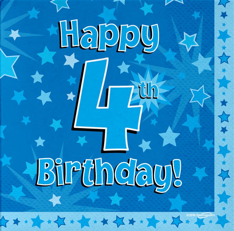 Happy 4th Birthday Blue 33cm x 33cm 3-ply Napkins 16pcs