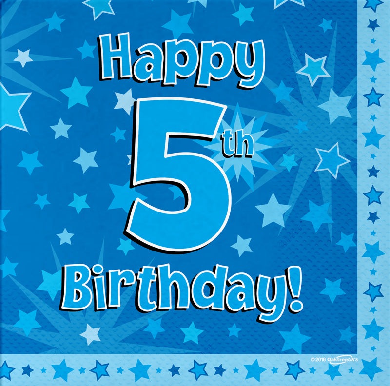 Happy 5th Birthday Blue 33cm x 33cm 3-ply Napkins 16pcs