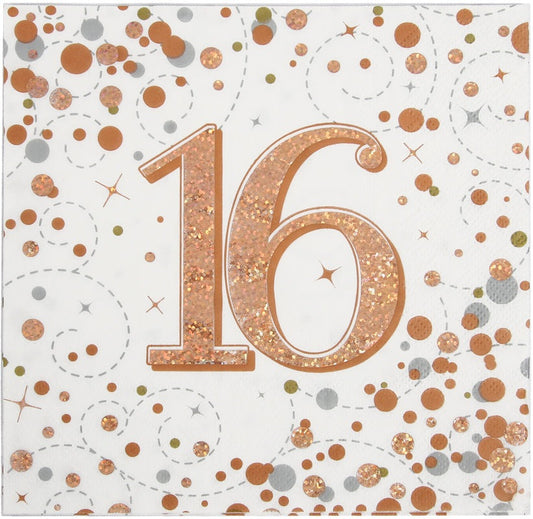 Sparkling Fizz 16th Rose Gold 33cm x 33cm 3-ply Napkins 16pcs
