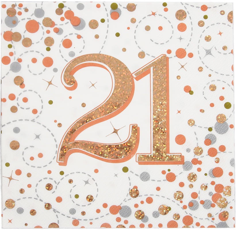Sparkling Fizz 21st Rose Gold 33cm x 33cm 3-ply Napkins 16pcs