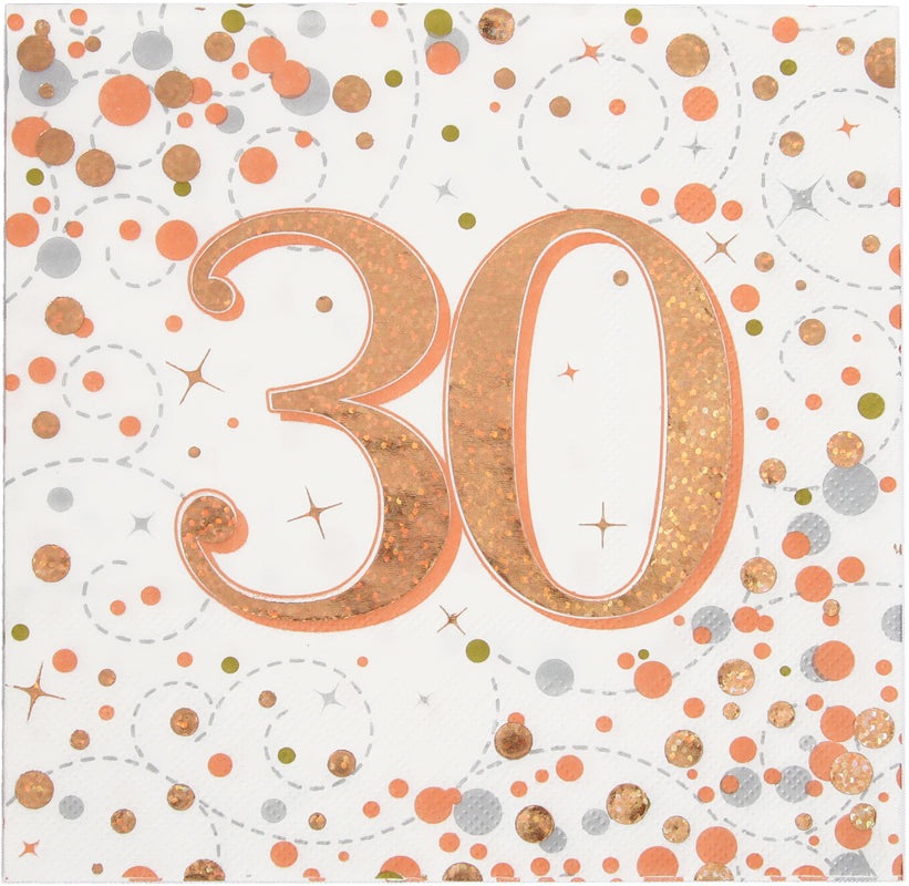 Sparkling Fizz 30th Rose Gold 33cm x 33cm 3-ply Napkins 16pcs
