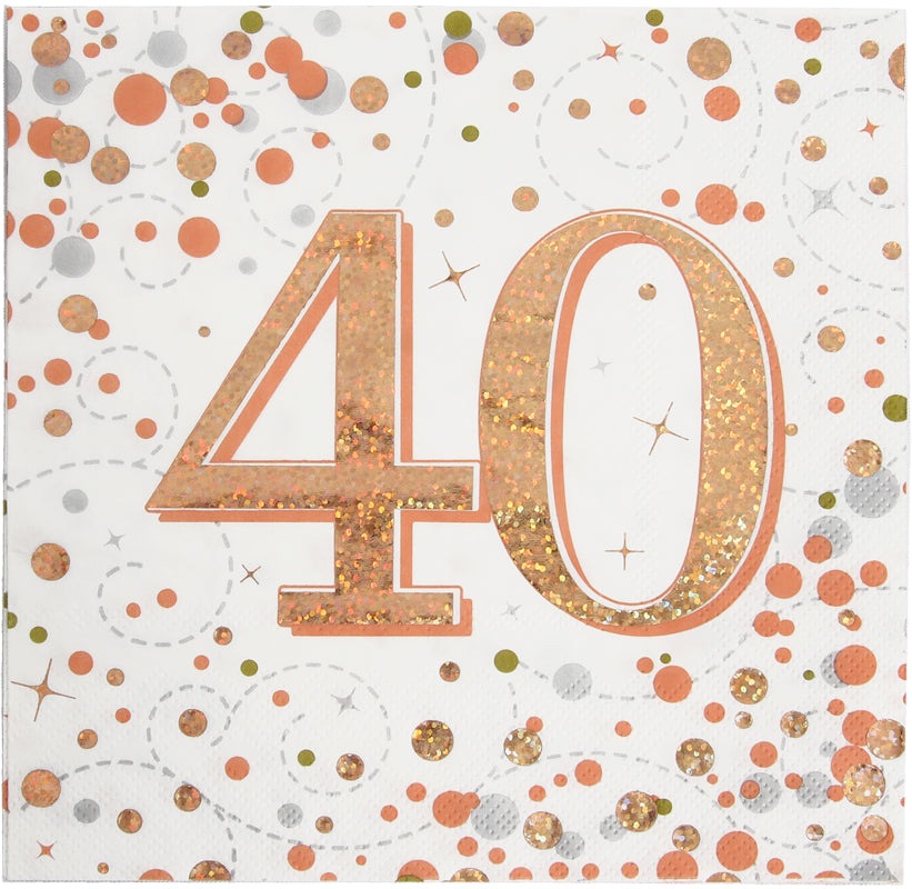 Sparkling Fizz 40th Rose Gold 33cm x 33cm 3-ply Napkins 16pcs