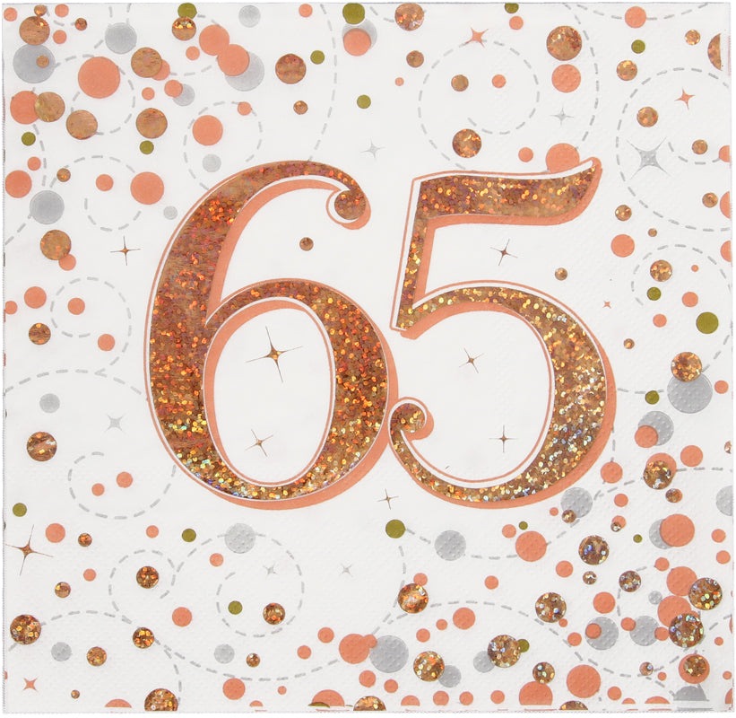 Sparkling Fizz 65th Rose Gold 33cm x 33cm 3-ply Napkins 16pcs