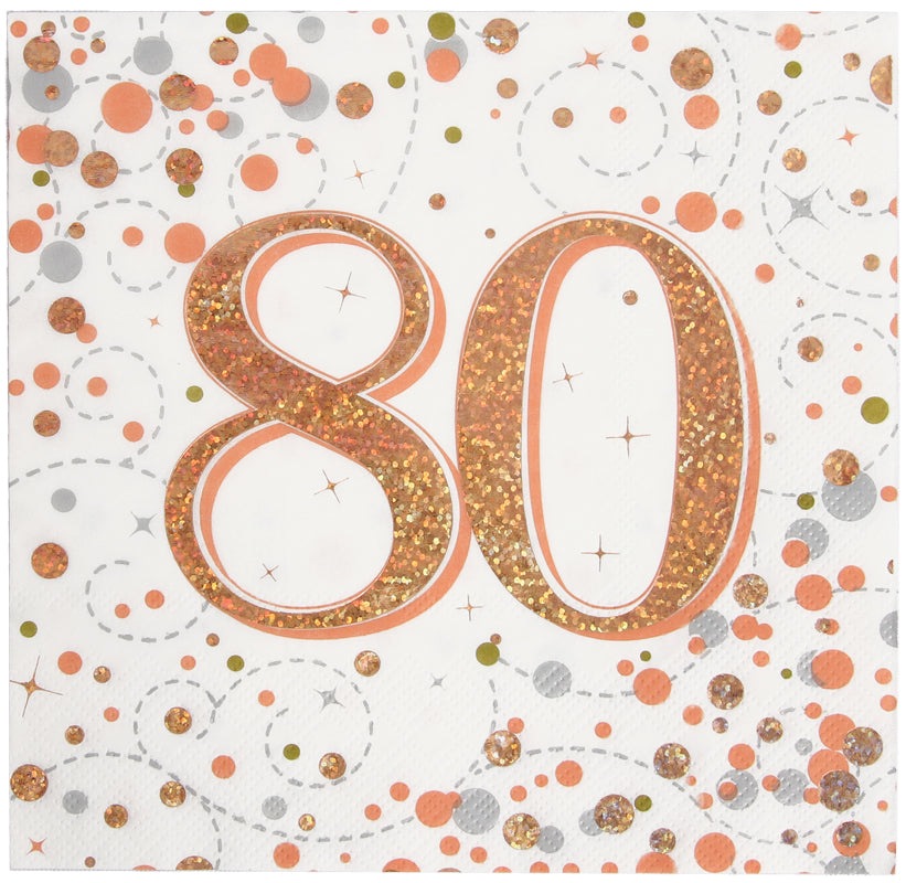 Sparkling Fizz 80th Rose Gold 33cm x 33cm 3-ply Napkins 16pcs
