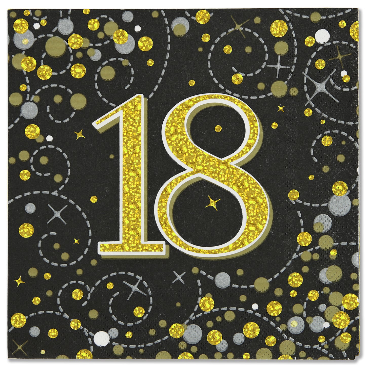 Sparkling Fizz 18th Black & Gold 33cm x 33cm 3-ply Napkins 16pcs