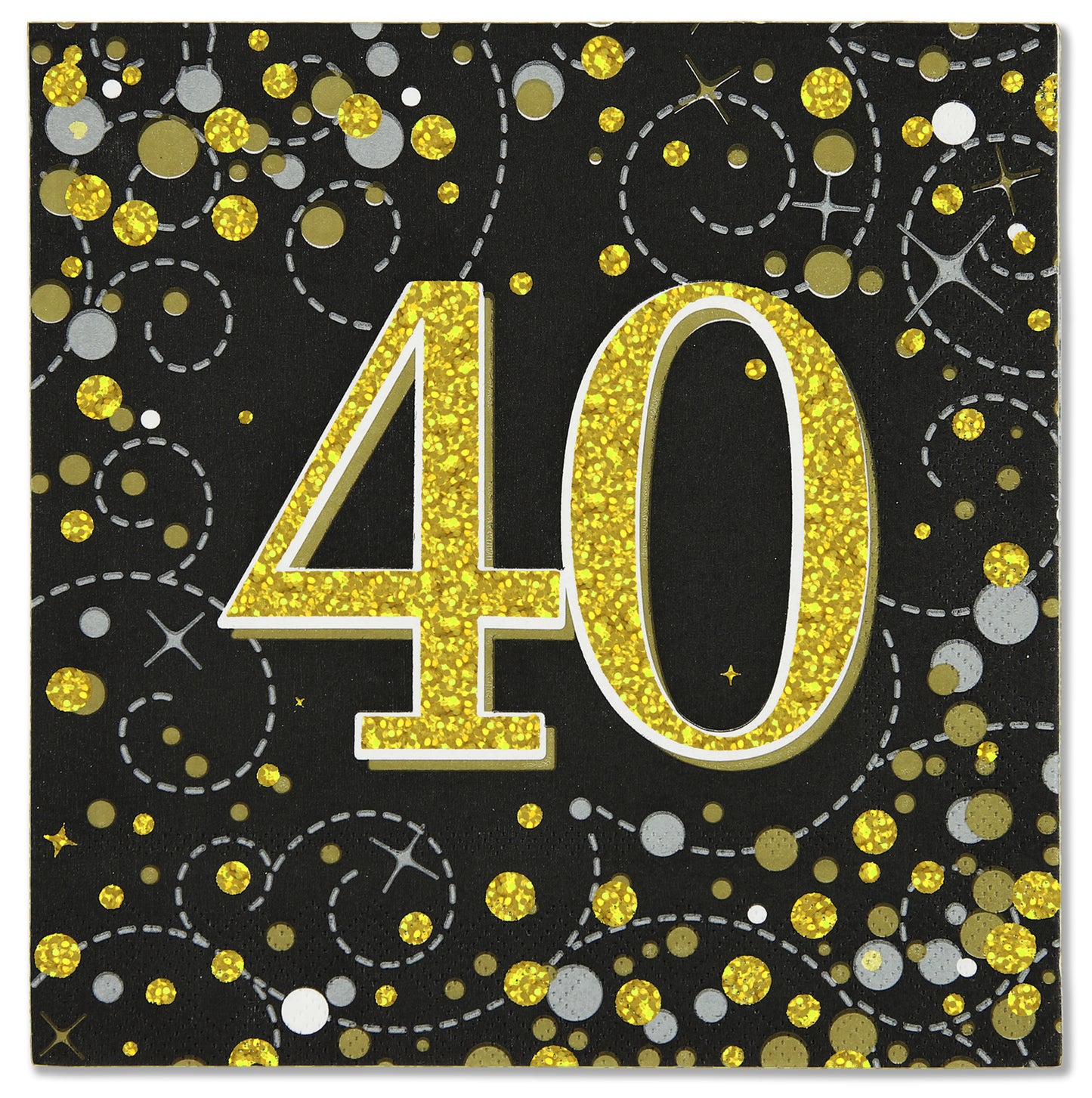 Sparkling Fizz 40th Black & Gold 33cm x 33cm 3-ply Napkins 16pcs