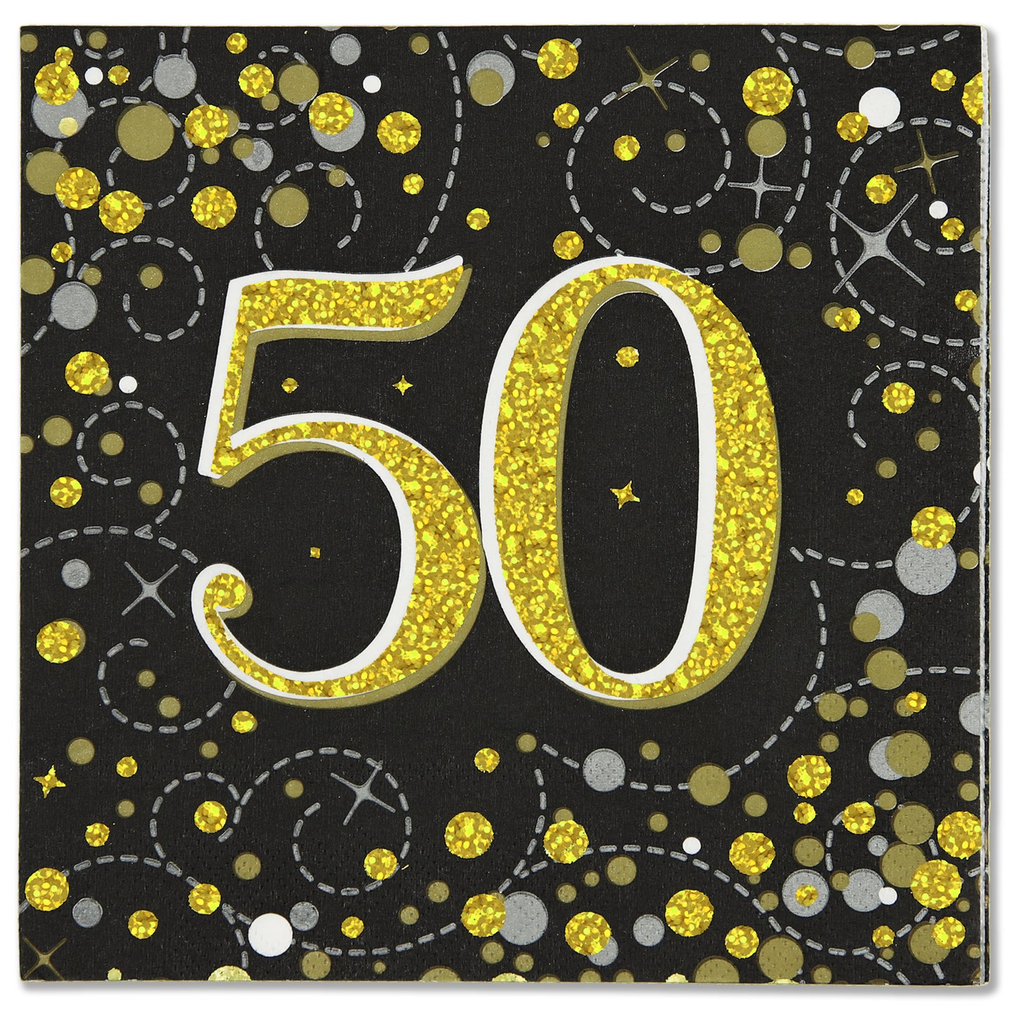 Sparkling Fizz 50th Black & Gold 33cm x 33cm 3-ply Napkins 16pcs