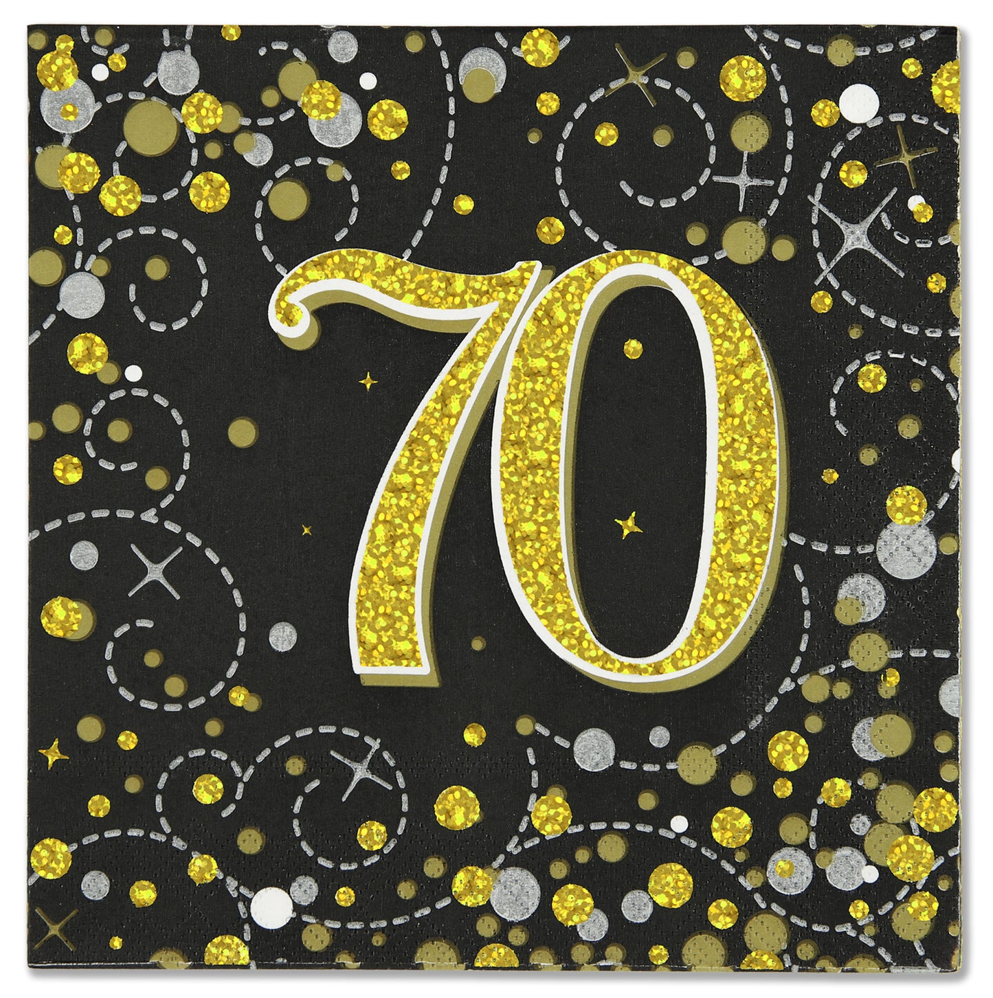 Sparkling Fizz 70th Black & Gold 33cm x 33cm 3-ply Napkins 16pcs