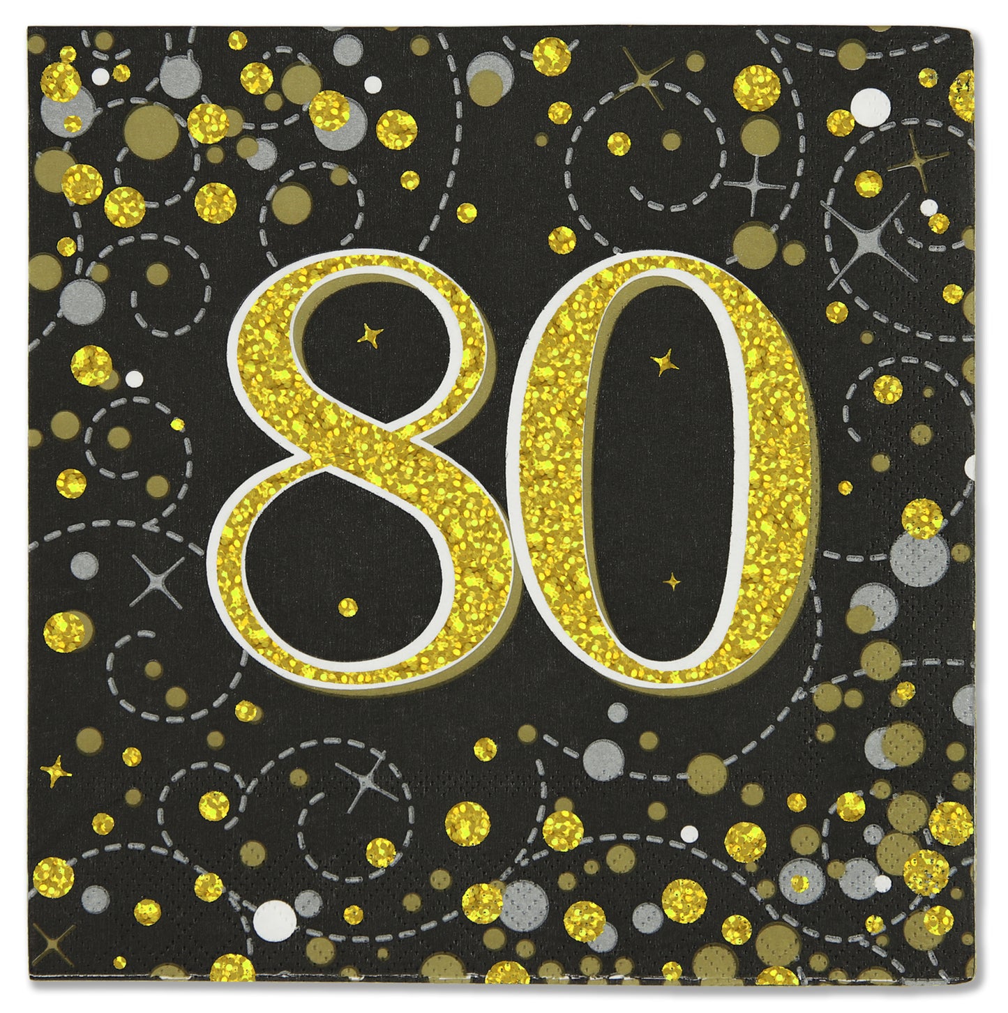 Sparkling Fizz 80th Black & Gold 33cm x 33cm 3-ply Napkins 16pcs
