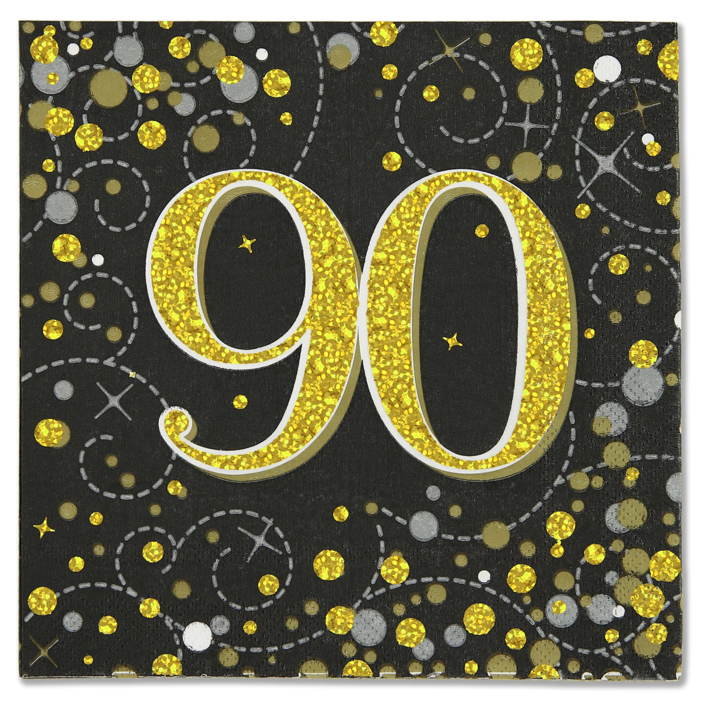 Sparkling Fizz 90th Black & Gold 33cm x 33cm 3-ply Napkins 16pcs