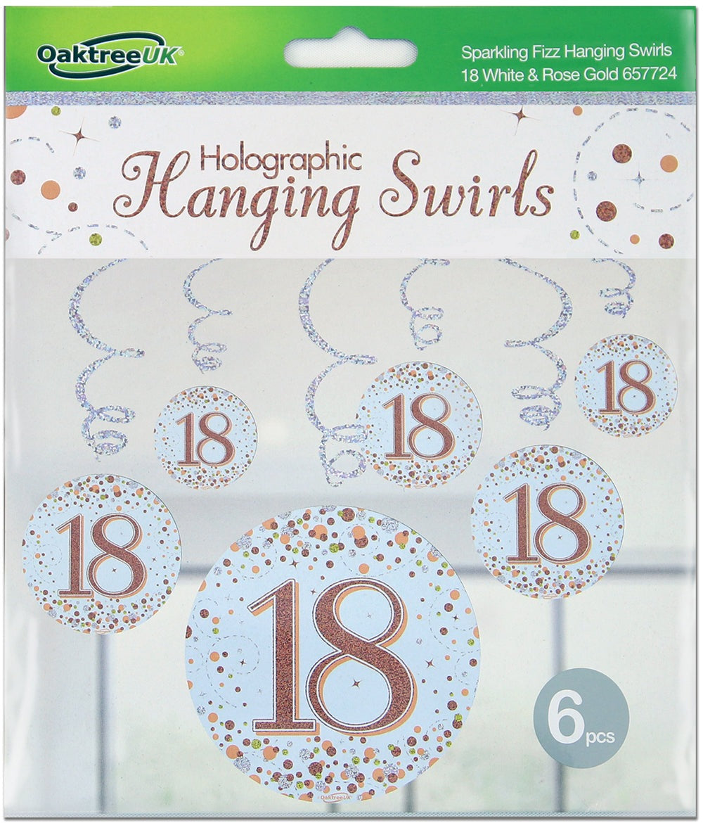 Sparkling Fizz Hanging Swirls 18th White & Rose Gold 6pcs
