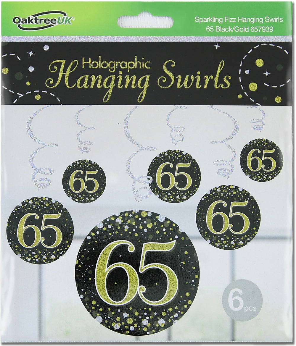 Sparkling Fizz Hanging Swirls 65th Black / Gold 6pcs