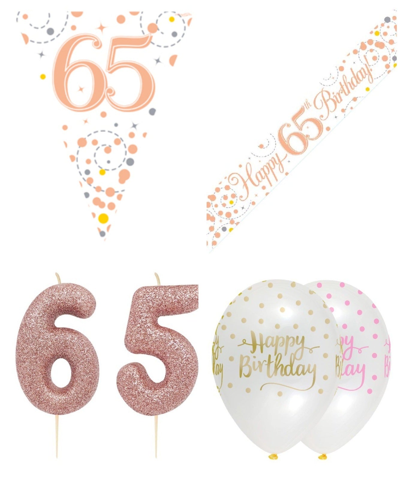Rose Gold Bundle C Banner, Balloons, Candle, Bunting Ages 16 to 90