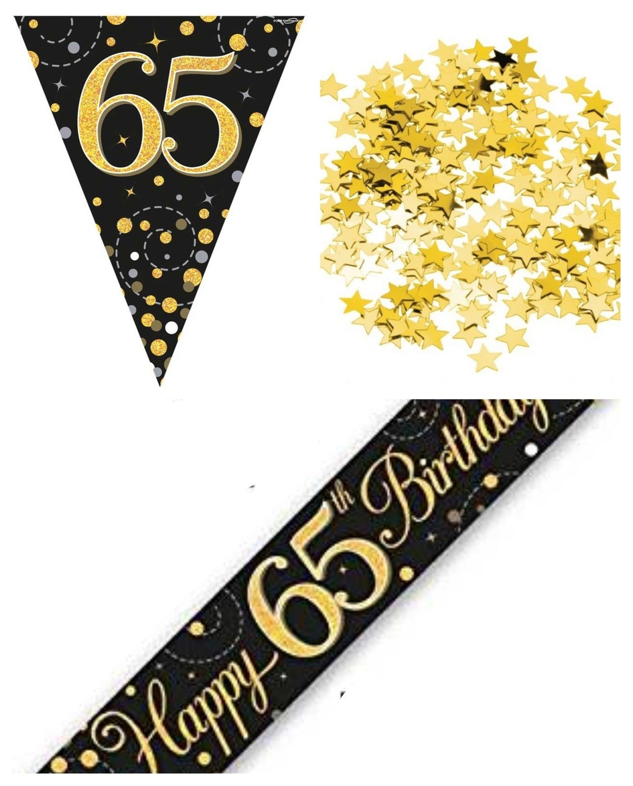 Black And Gold Bundle A Banner, Bunting, Confetti Ages 16 to 90