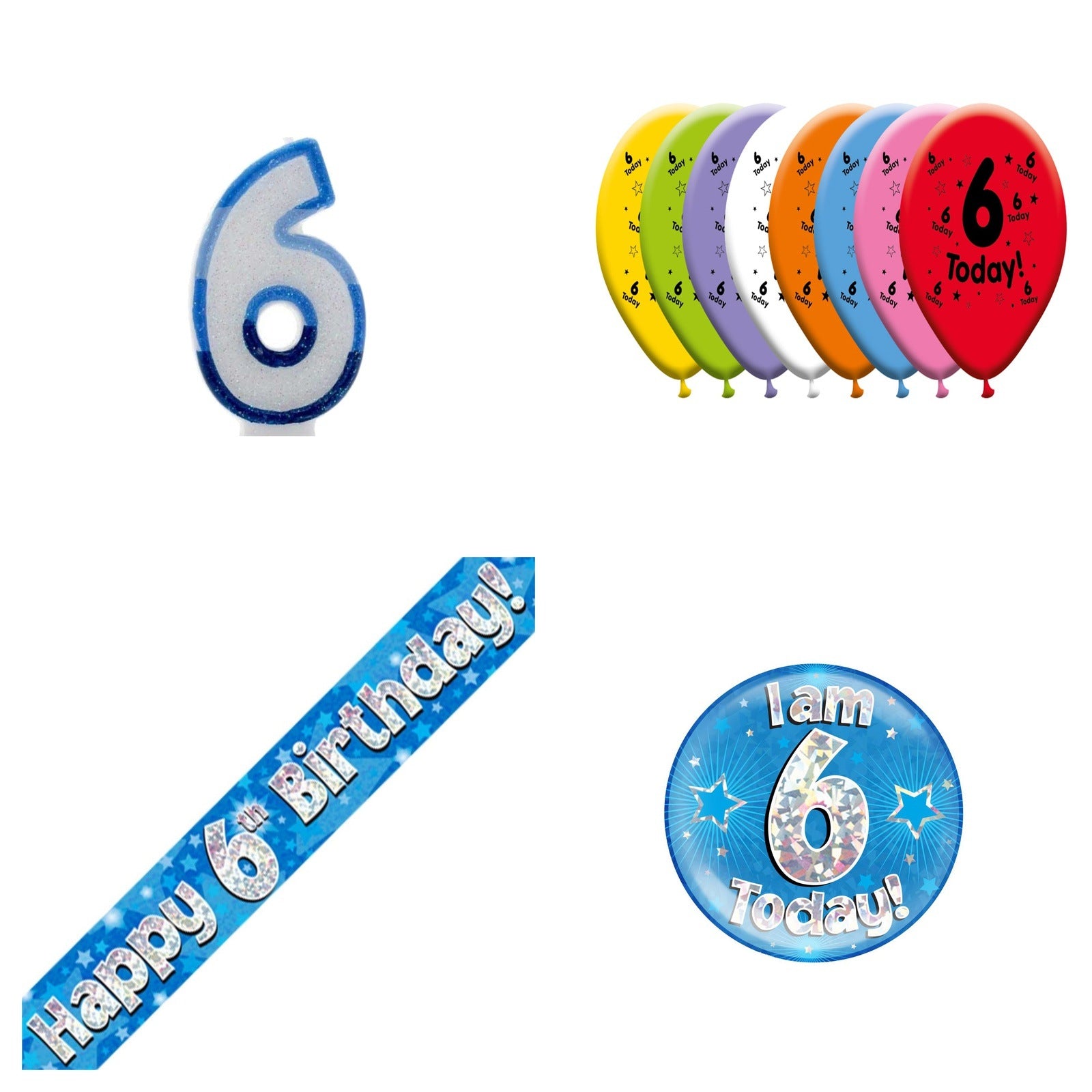 Blue Stars Bundle B Banner, Balloons, Candle, Badge Ages 1 to 90