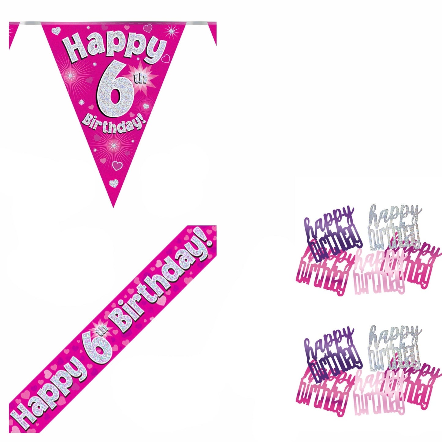 Pink Hearts Bundle A Banner, Bunting, Confetti Ages 1 to 90