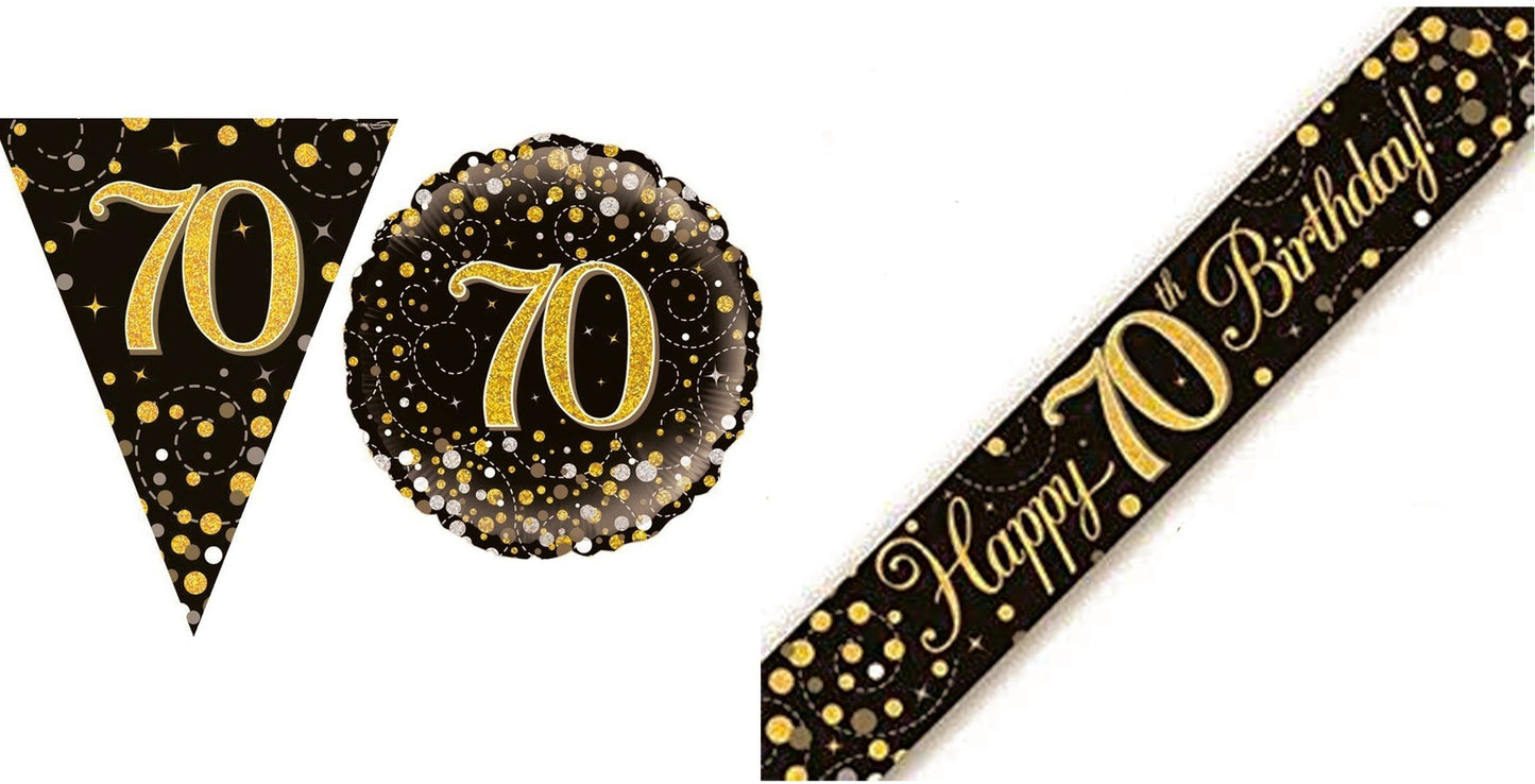 Black And Gold Bundle D Banner, Bunting, Foil Balloon Ages 16 to 90