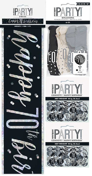 Black And Silver Bundle A Banner, Confetti, Balloons Ages 13 to 100