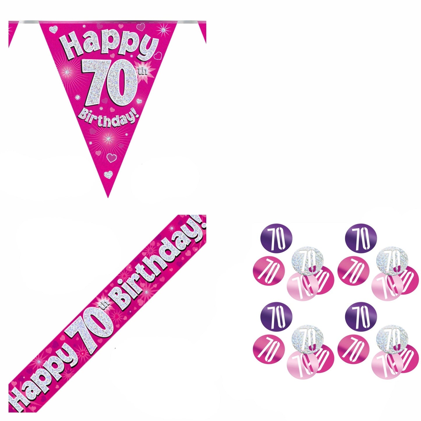 Pink Hearts Bundle A Banner, Bunting, Confetti Ages 1 to 90