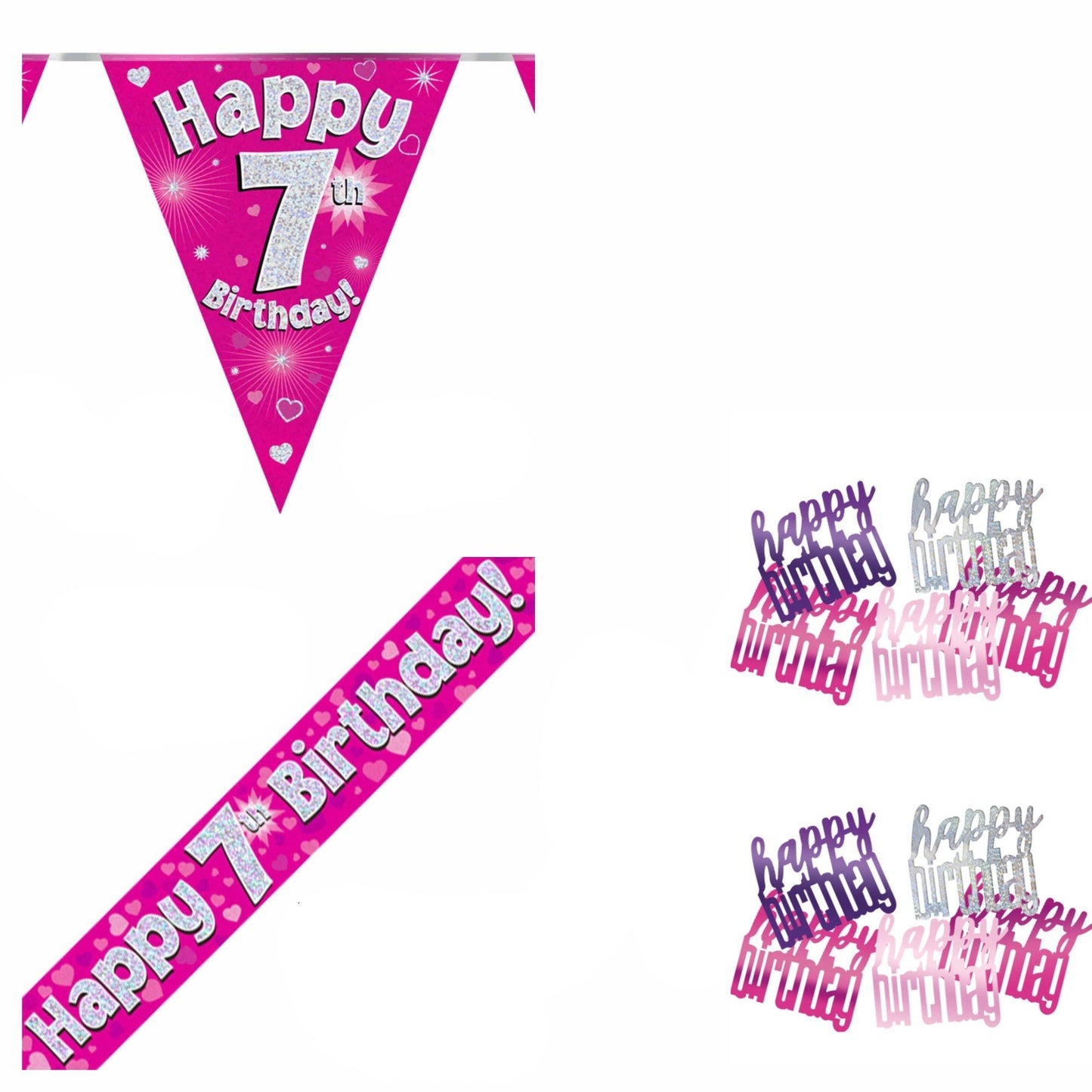 Pink Hearts Bundle A Banner, Bunting, Confetti Ages 1 to 90