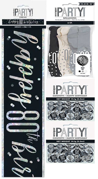 Black And Silver Bundle A Banner, Confetti, Balloons Ages 13 to 100
