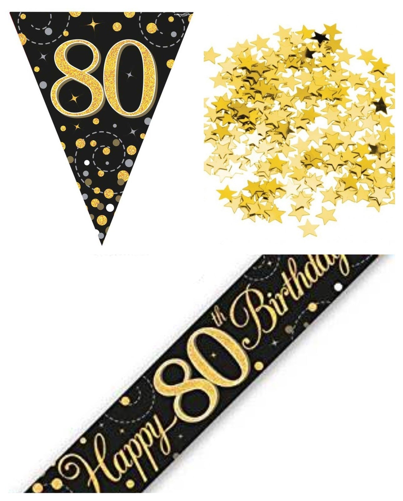 Black And Gold Bundle A Banner, Bunting, Confetti Ages 16 to 90